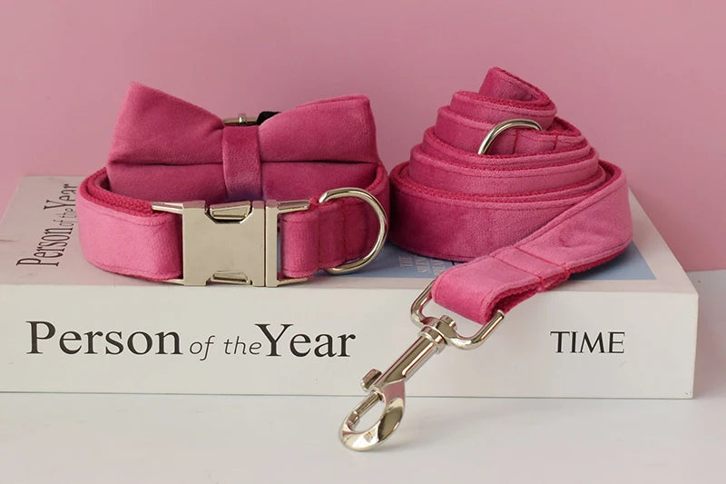Petspuff Velvet Dog Collar & Lead with Flower or Bow – Soft & Durable for Medium & Large Dogs | S–XL