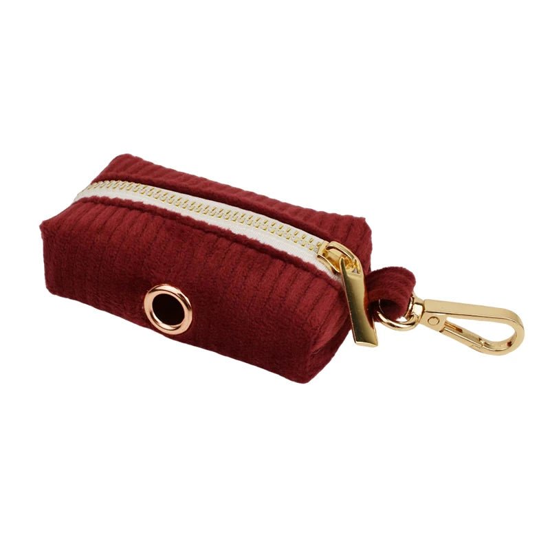 Petspuff Personalised Burgundy Corduroy Dog Collar, Harness & Lead Set – Engraved Name Tag & Poop Bag Holder - Petspuff