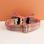 Petspuff Personalised Plaid Dog Collar & Lead Set – Engraved Name Tag, Bow & Harness Options