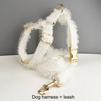 Petspuff Personalised White Lace Dog Collar, Harness & Lead – Engraved Name Tag | Wedding Dog