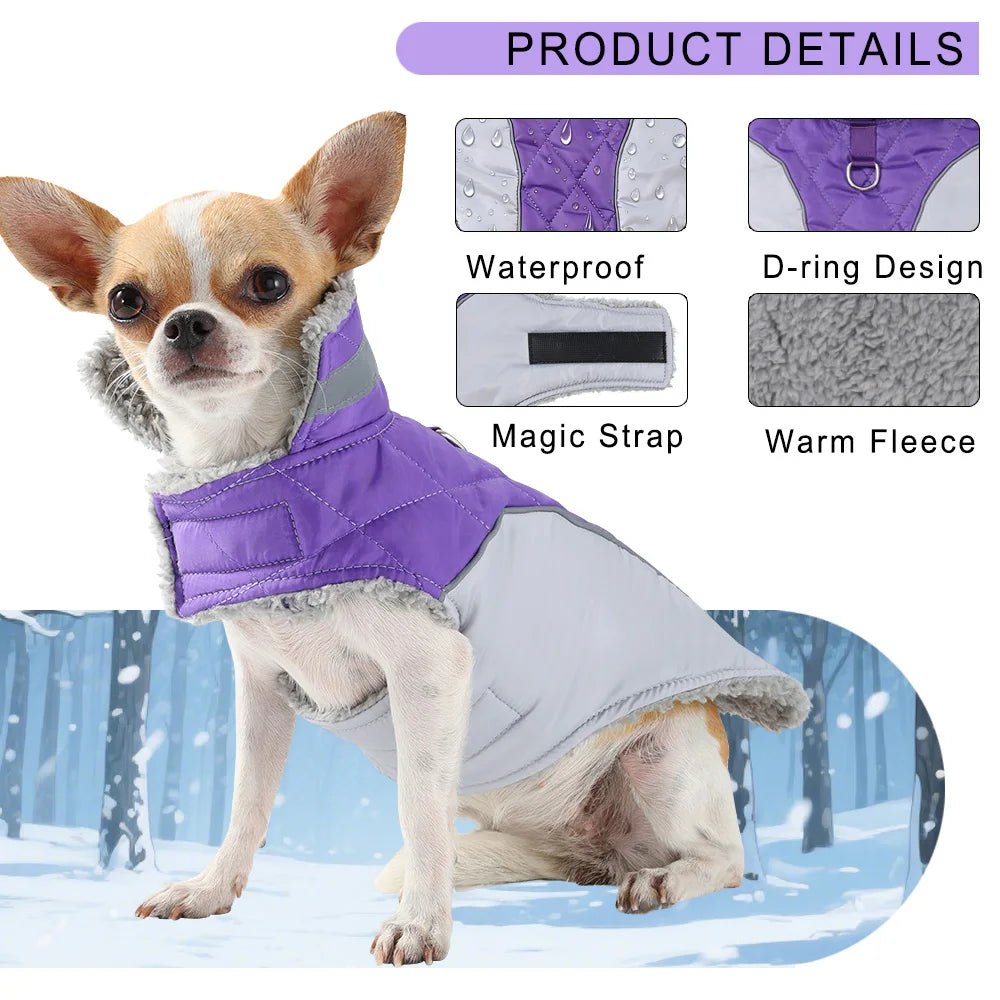 Petspuff Reflective Plaid Fleece Dog Coat – Waterproof High-Neck Jacket | Small to Large Dogs