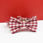 Petspuff Personalised Red Plaid Dog Collar, Harness & Lead Set – Engraved Name Tag & Bow | Style 28