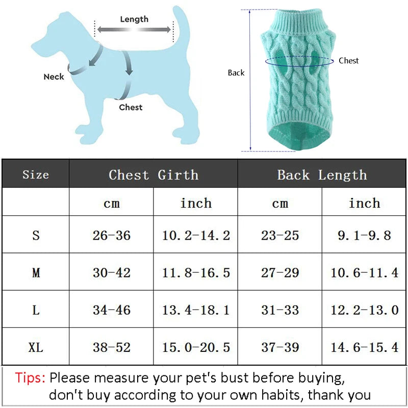 Petspuff Classic Turtleneck Knitted Dog Jumper – Warm Winter Sweater | Small Dogs & Cats