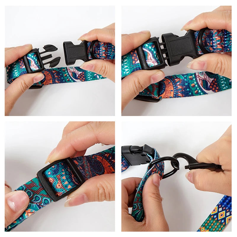 Petspuff Bohemian Dog Collar & Lead Set – Adjustable Boho Print Collar | Small to Large Dogs