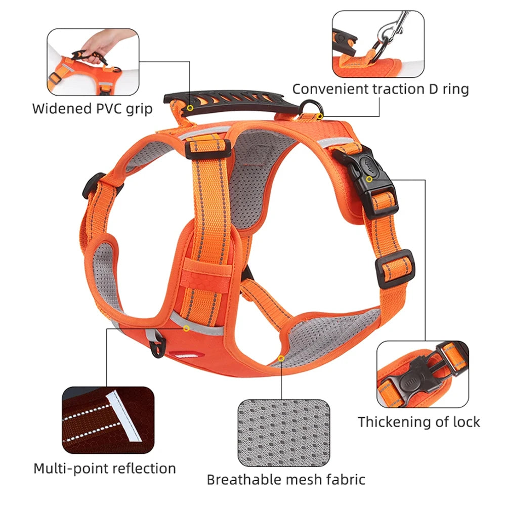 Petspuff Tactical No-Pull Dog Harness – Reflective Vest with Handle & Poop Bag Holder | Small to Large Dogs