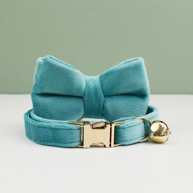 Petspuff Personalised Velvet Cat Collar with Bow & Bell – Engraved Name Tag | Kittens & Cats - Petspuff