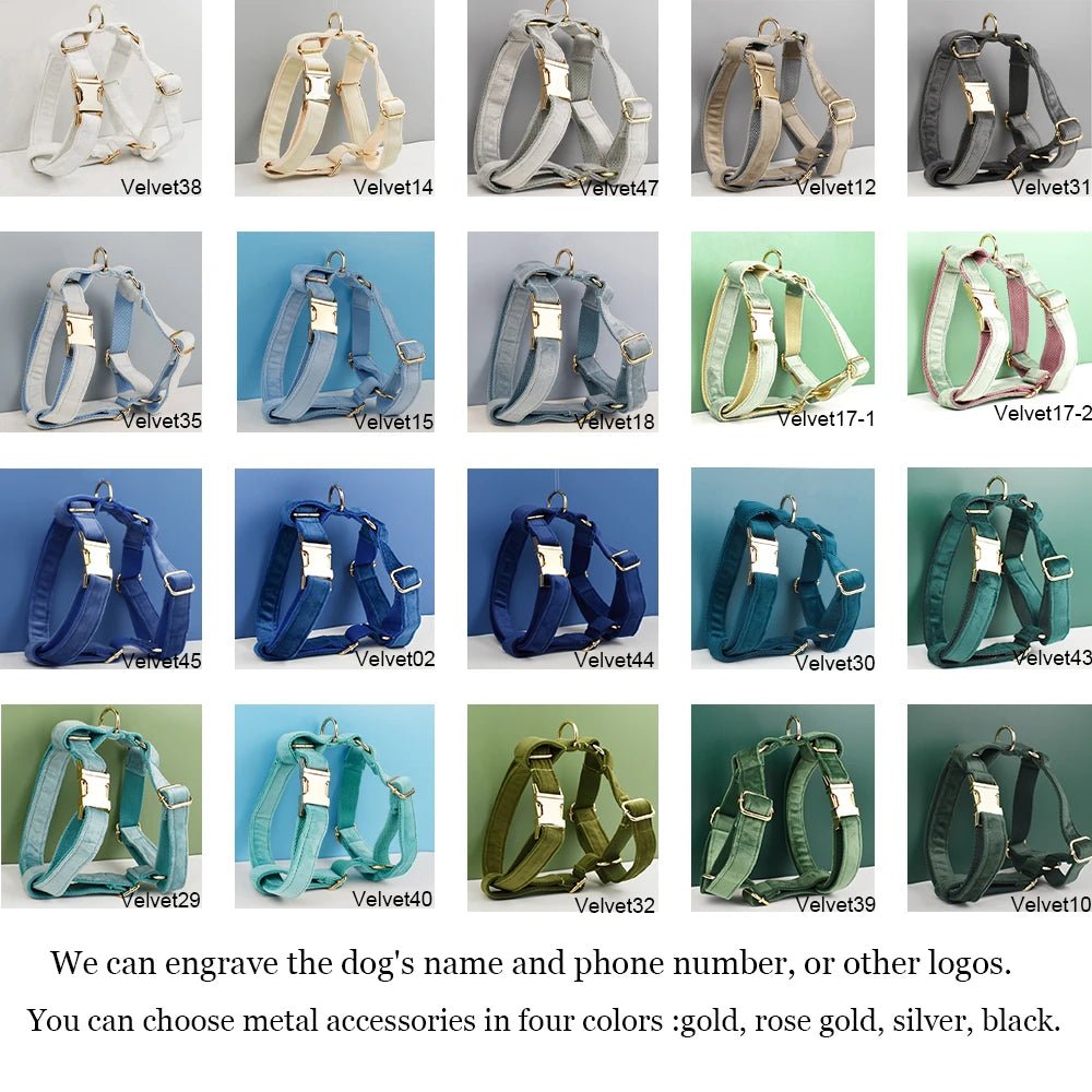 Petspuff Personalised Dog Harness & Lead Set with Poop Bag Holder – Engraved Name Tag | 19 Designs - Petspuff
