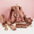 Petspuff Personalised Dusty Pink Velvet Dog Collar & Lead Set – Engraved Name Tag, Bow & Harness