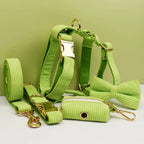 Petspuff Personalised Apple Green Corduroy Dog Collar & Lead Set – Engraved Name Tag, Bow & Harness