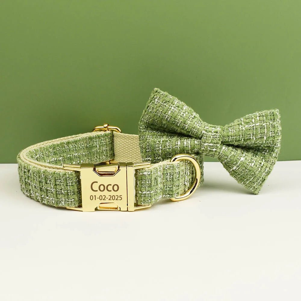 Petspuff Personalised Adjustable Dog Collar & Lead with Bow – Engraved ID Tag | 5 Designs, XS–XL