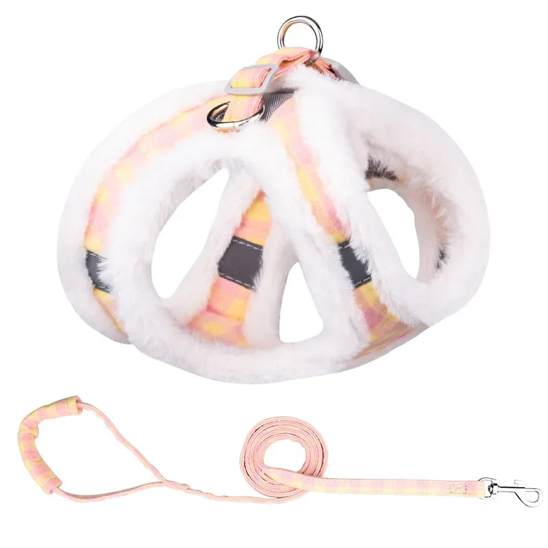 Petspuff Plush Winter Harness & Lead Set – Soft Reflective Vest | Small Dogs, Puppies & Cats