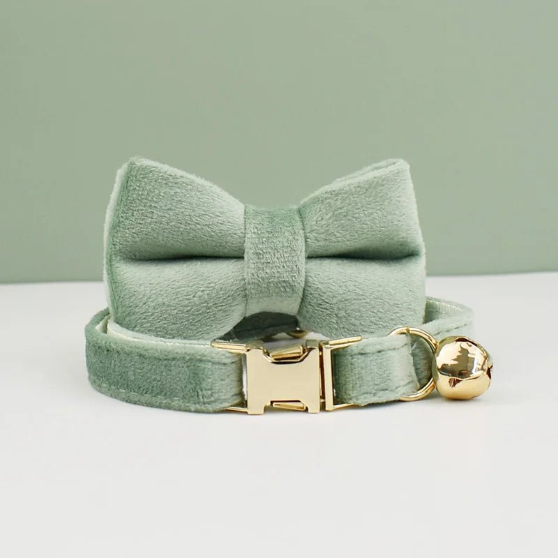 Petspuff Personalised Velvet Cat Collar with Bow & Bell – Engraved Name Tag | Kittens & Cats - Petspuff