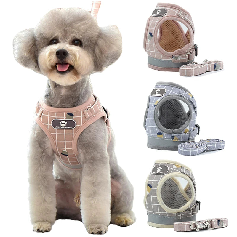 Petspuff Check Mesh Harness & Lead Set – Reflective Breathable Vest | Small Dogs, Puppies & Cats