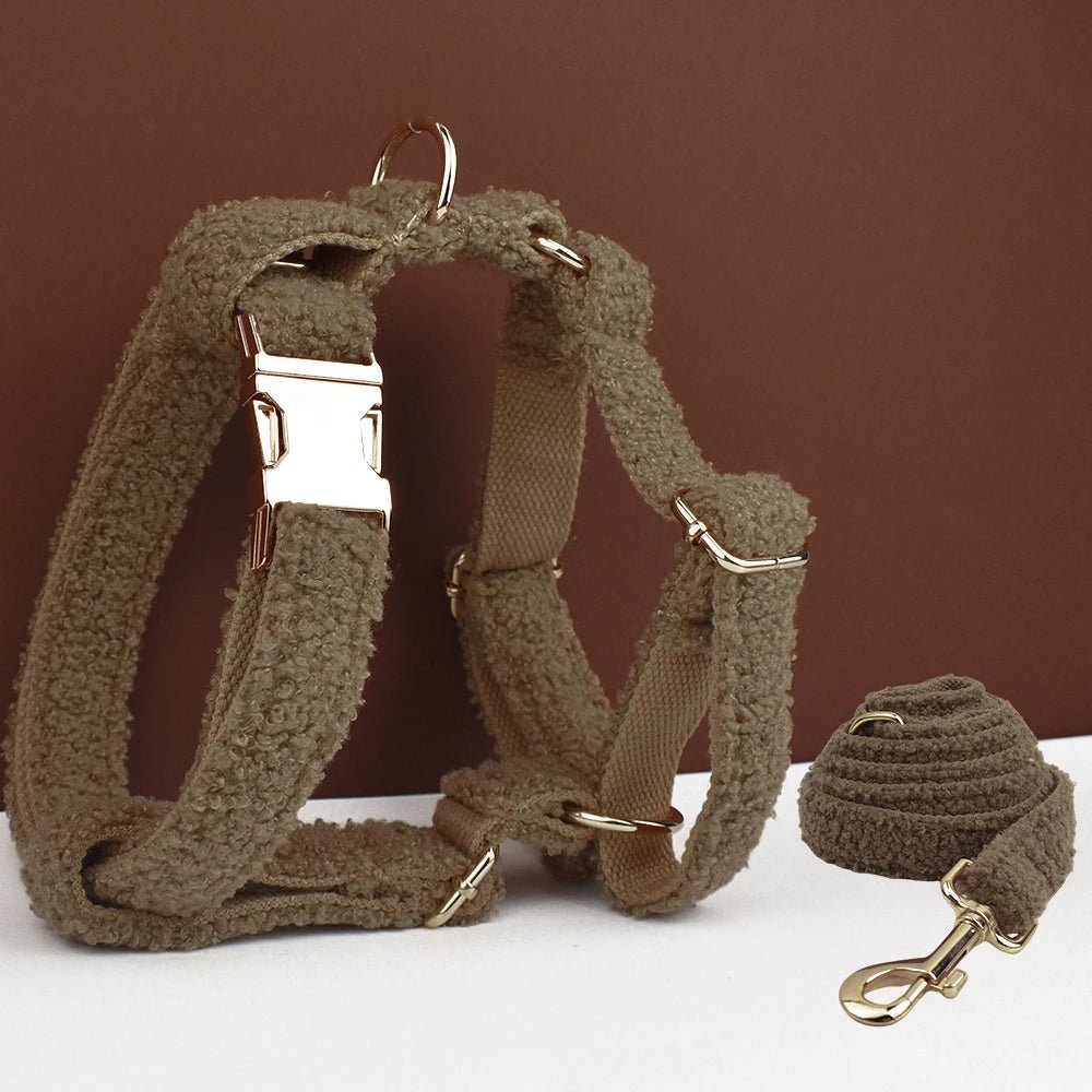 Petspuff Personalised Knitted Wool-Look Dog Collar & Lead Set – Engraved Name Tag | Winter & Christmas