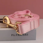 Petspuff Personalised Pink Print Dog Collar & Lead for Medium & Large Dogs – Engraved Name Tag & Bow