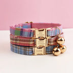 Petspuff Personalised Plaid Cat Collar with Bow Tie – Adjustable Safety Buckle & Name Tag