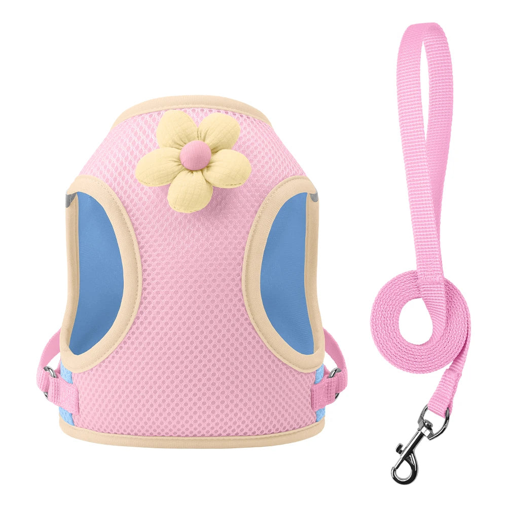 Petspuff Floral Mesh Harness & Lead Set – Breathable Vest Harness | Small Dogs, Puppies & Cats