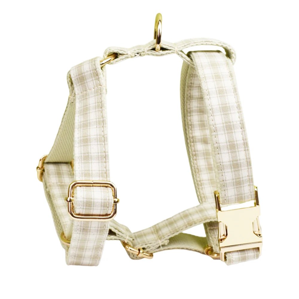 Petspuff Personalised Designer Plaid Dog Collar, Harness & Lead Set – Engraved Name Tag & Bow | Style 31