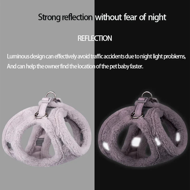 Petspuff Plush Winter Harness & Lead Set – Soft Reflective Vest | Small Dogs, Puppies & Cats