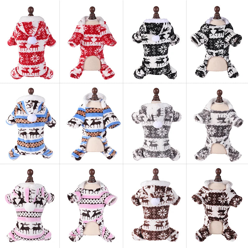 Petspuff Christmas Plush Dog Jumpsuit – Warm Festive Pyjamas | Small & Medium Dogs and Cats