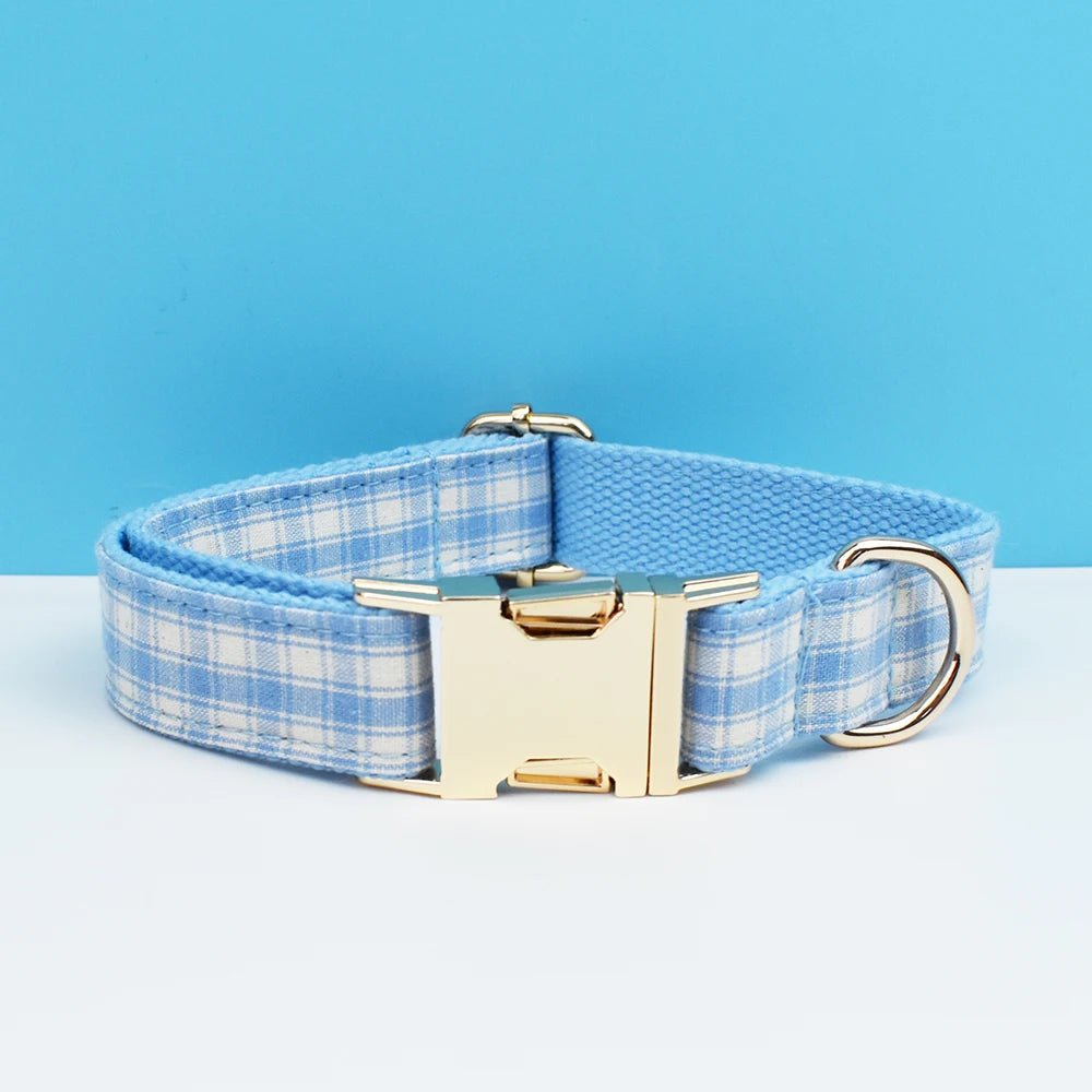 Petspuff Personalised Plaid Dog Collar, Harness & Lead Set – Engraved Name Tag & Bow | Style 29