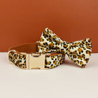 Petspuff Personalised Leopard Print Dog Collar & Lead Set – Engraved Name Tag, Harness & Poop Bag Holder