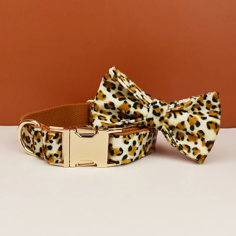 Petspuff Personalised Leopard Print Dog Collar & Lead Set – Engraved Name Tag, Harness & Poop Bag Holder