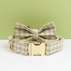 Petspuff Personalised Designer Plaid Dog Collar, Harness & Lead Set – Engraved Name Tag & Bow | Style 31