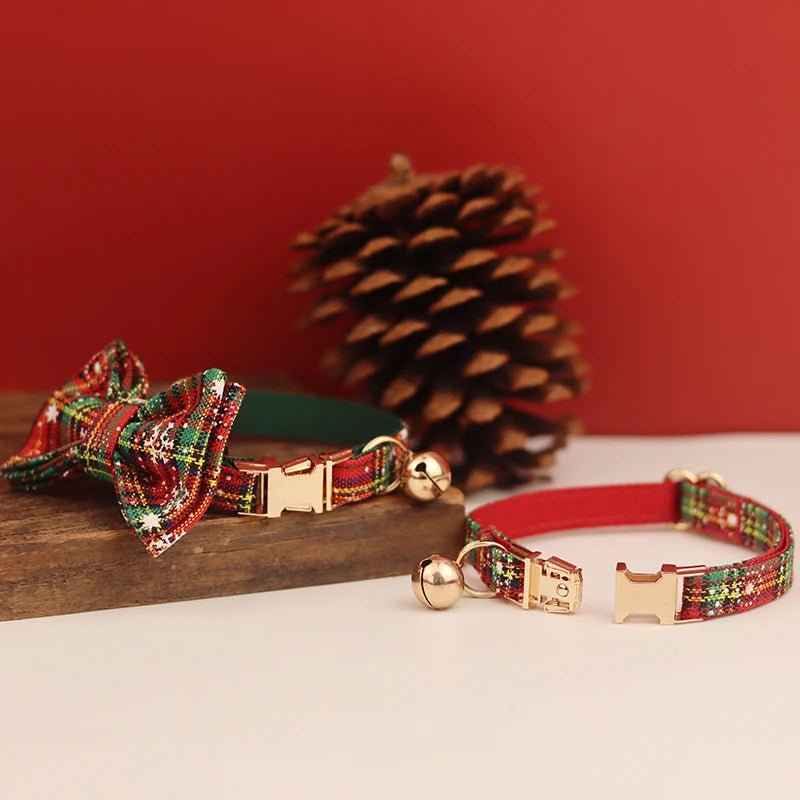Petspuff Christmas Cat Collar with Bell & Bow – Festive Braided Kitten Collar | 2 Sizes