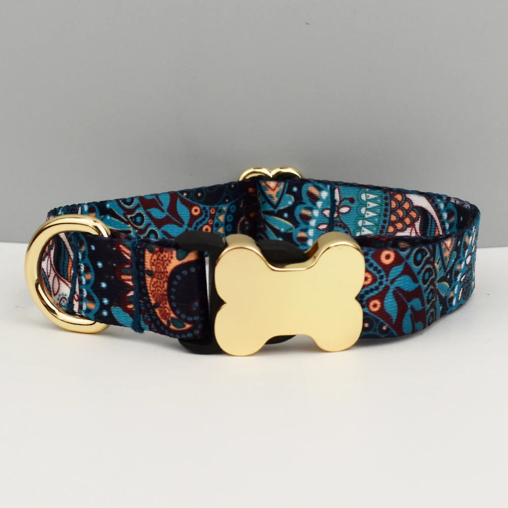 Petspuff Personalised Boho Dog Collar & Lead – Engraved Nameplate | 5 Designs, S–XL