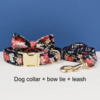 Petspuff Personalised Floral Cotton Dog Collar, Harness & Lead Set – Engraved Name Tag & Bow | Style 03