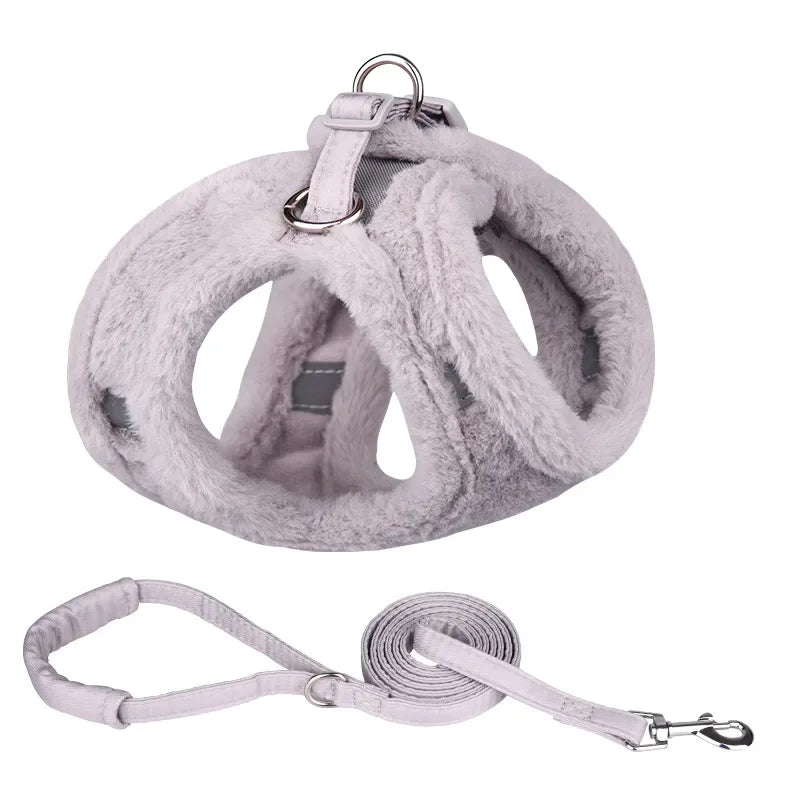 Petspuff Plush Winter Harness & Lead Set – Soft Reflective Vest | Small Dogs, Puppies & Cats