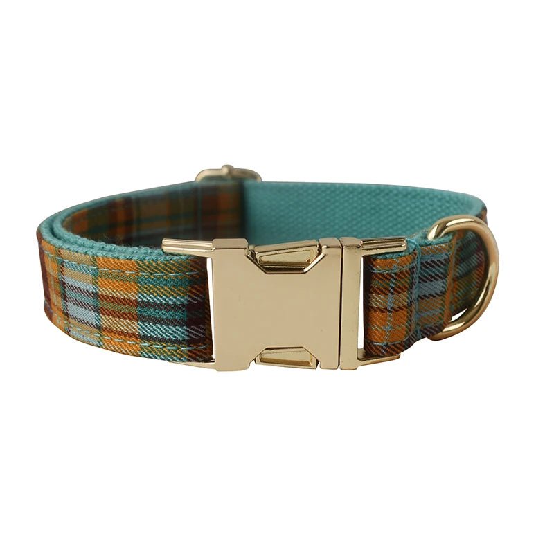 Petspuff Personalised Christmas Plaid Dog Collar & Lead Set – Engraved Name Tag & Bow Tie - Petspuff