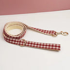 Petspuff Personalised Red Plaid Dog Collar, Harness & Lead Set – Engraved Name Tag & Bow | Christmas