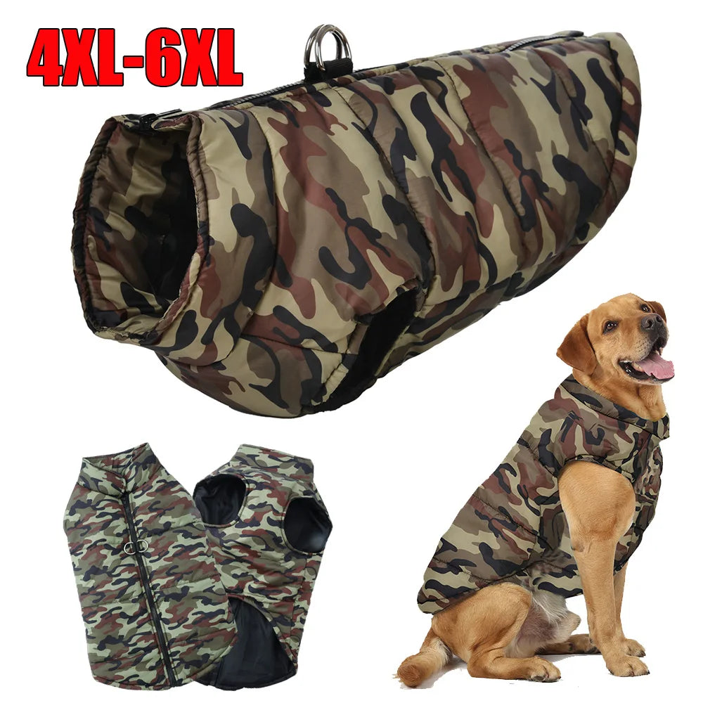 Petspuff Camouflage Fleece Dog Jacket – Windproof Winter Coat with D-Ring | Large Dogs