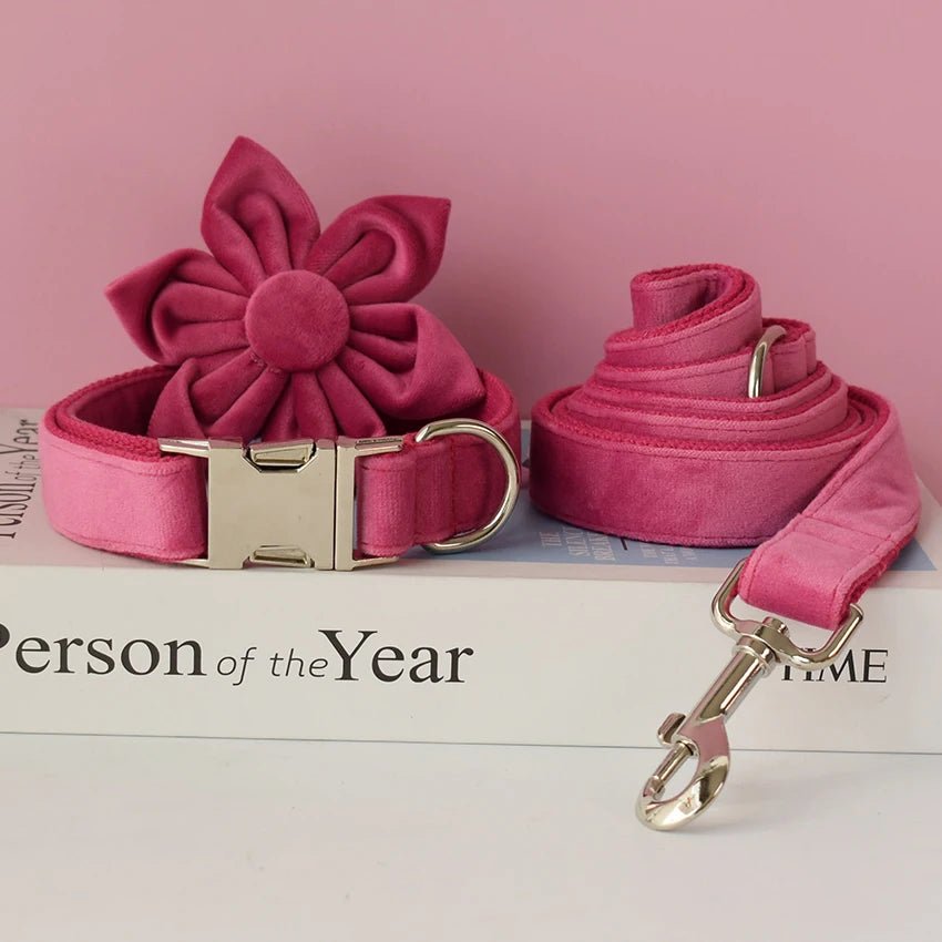 Petspuff Velvet Dog Collar & Lead with Flower or Bow – Soft & Durable for Medium & Large Dogs | S–XL