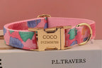 Petspuff Personalised Pink Shell Print Dog Collar & Lead – Engraved Name Tag | Medium & Large Dogs