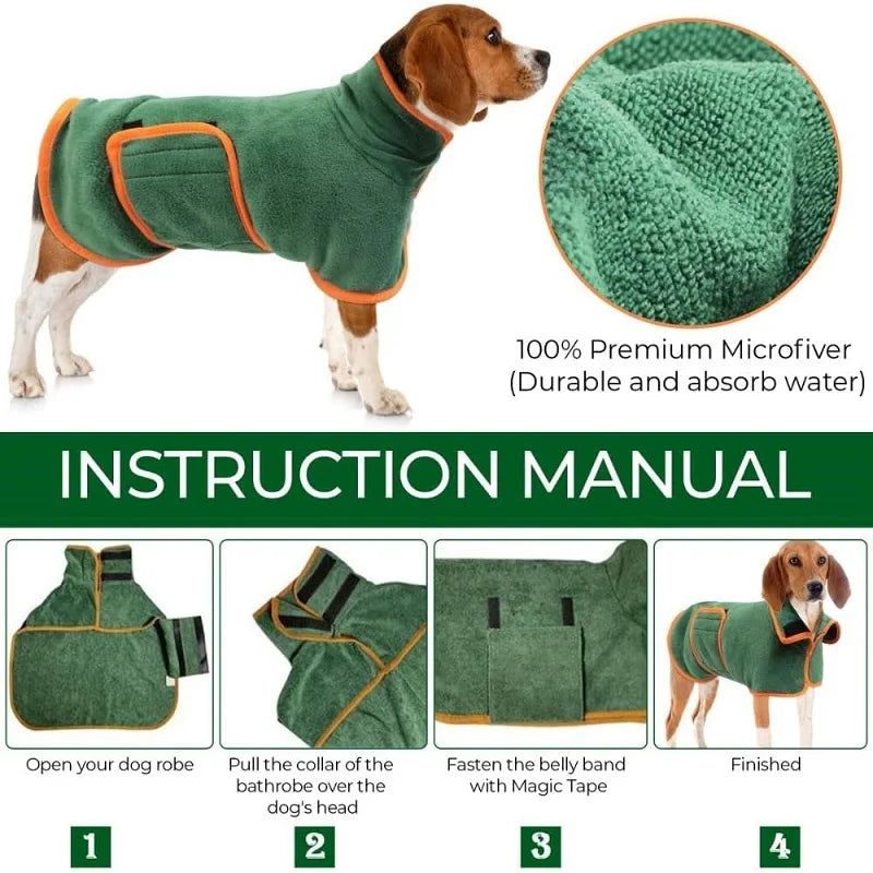 Petspuff Dog Drying Coat – Super Absorbent Microfibre Bathrobe | XS to XL Dogs