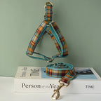 Petspuff Personalised Plaid Dog Harness & Lead with Bow – Engraved ID Tag | Christmas Dog Harness - Petspuff
