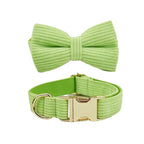 Petspuff Personalised Apple Green Corduroy Dog Collar & Lead Set – Engraved Name Tag, Bow & Harness