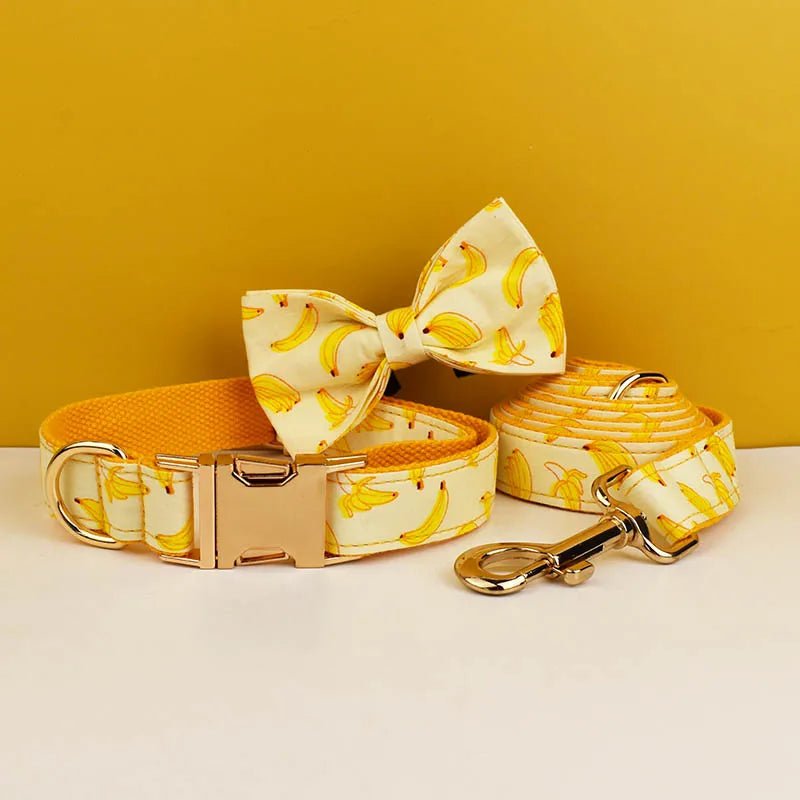 Petspuff Personalised Fruit & Animal Print Bow Tie Dog Collar & Lead – Engraved Name Tag | 8 Designs - Petspuff