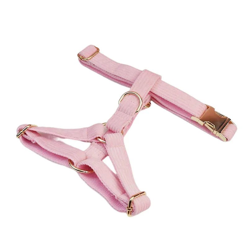 Petspuff Personalised Pink Corduroy Dog Collar & Lead Set – Engraved Name Tag, Bow & Harness