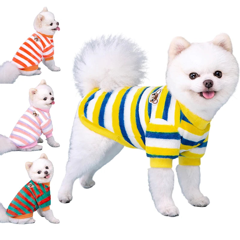 Petspuff Rainbow Stripe Flannel Dog Hoodie – Soft Warm Jumper | Small Dogs, Puppies & Cats
