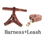 Petspuff Personalised Dusty Pink Velvet Dog Collar & Lead Set – Engraved Name Tag, Bow & Harness