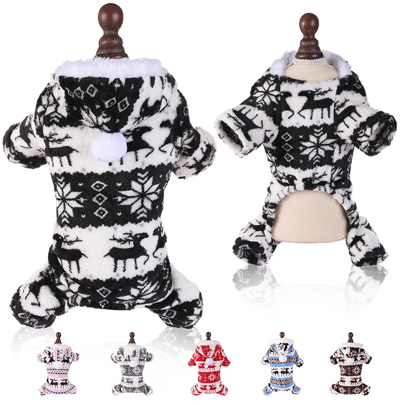 Petspuff Christmas Plush Dog Jumpsuit – Warm Festive Pyjamas | Small & Medium Dogs and Cats