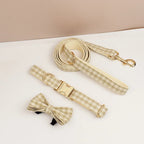 Petspuff Personalised Plaid Dog Collar, Harness & Lead Set – Engraved Name Tag & Bow | Style 23