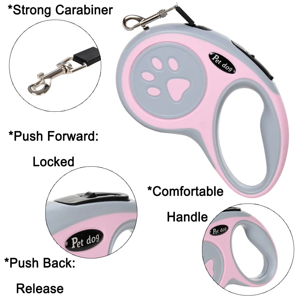 Petspuff Paw Print Retractable Dog Lead – 3m / 5m Extending Lead | Small & Medium Dogs