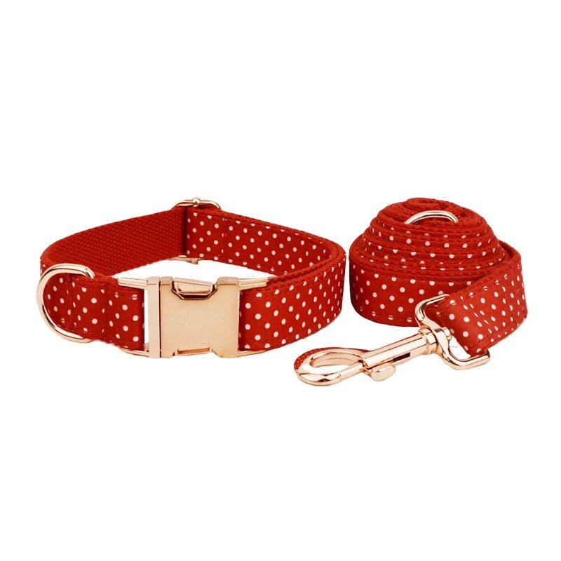 Petspuff Personalised Polka Dot Dog Collar & Lead Set – Engraved Name Tag, Bow & Harness - Petspuff