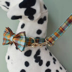 Petspuff Personalised Christmas Plaid Dog Collar & Lead Set – Engraved Name Tag & Bow Tie - Petspuff