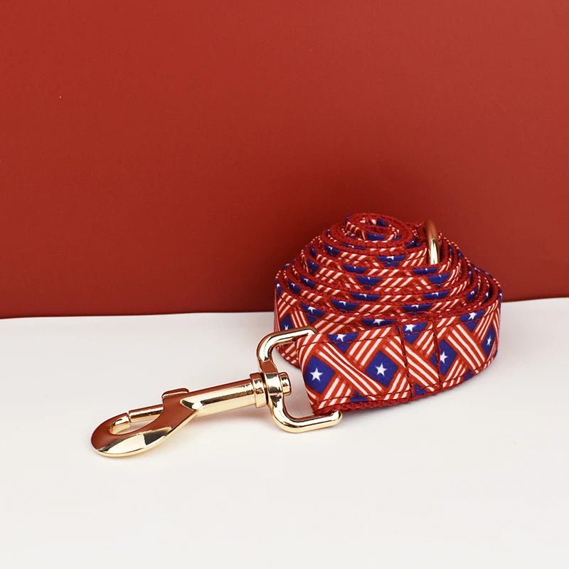 Petspuff Flag Print Cotton Dog Collar, Harness & Lead Set with Bow – XS–XL